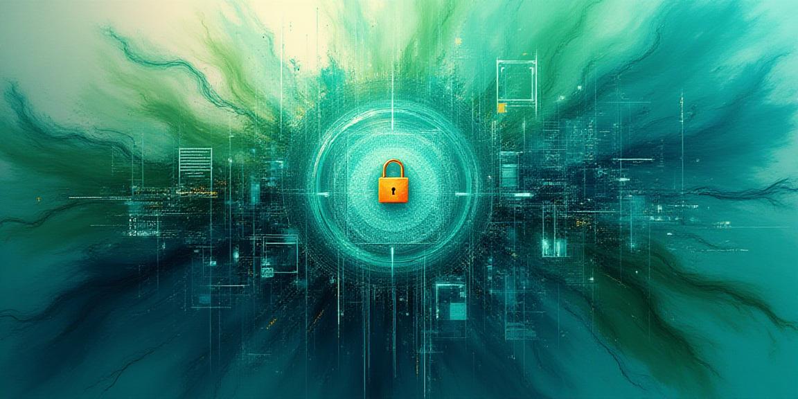 Abstract shapes representing digital security and flowing art