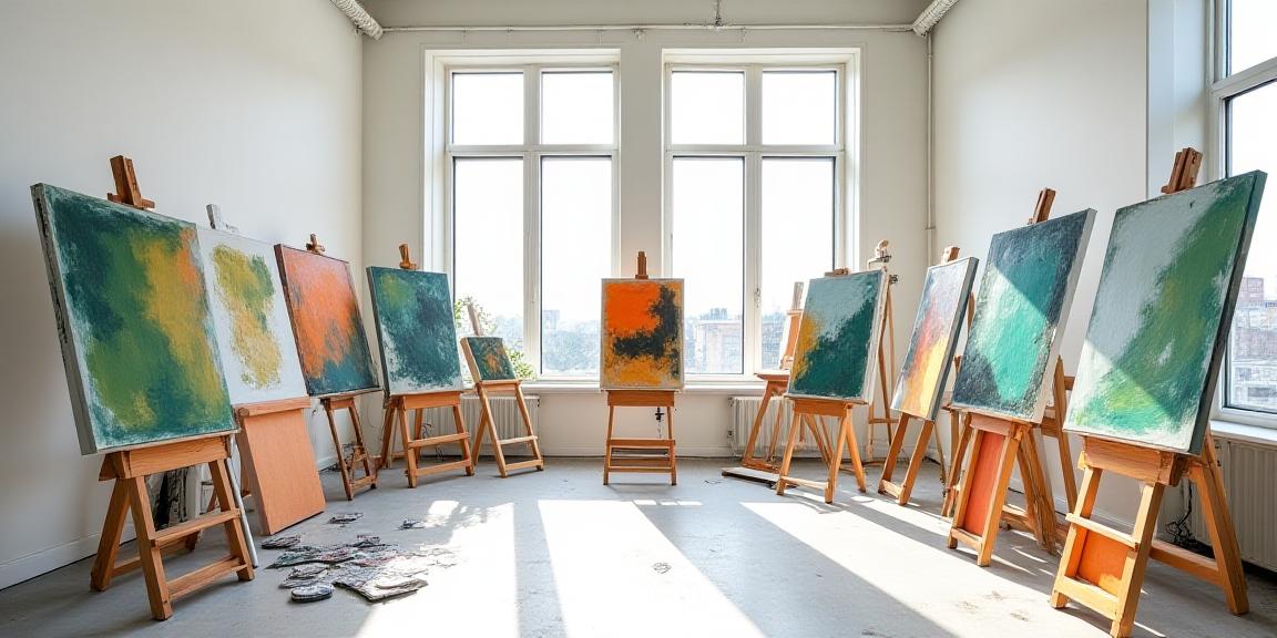 Art studio with canvas and paints