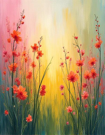 Expressionist floral painting with thick texture